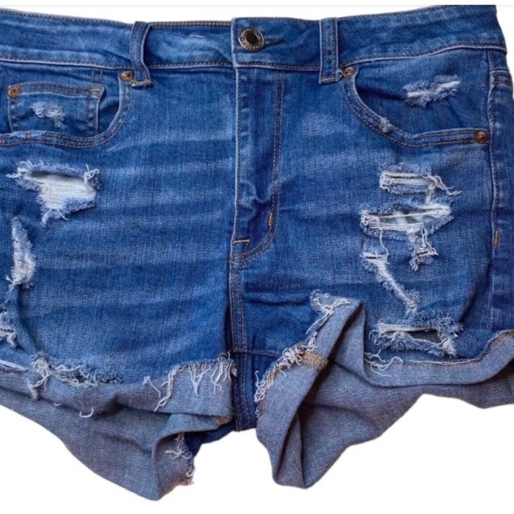 American Eagle Hi-Rise Shortie Shorts Dark Wash Blue Jean Shorts. Size 10